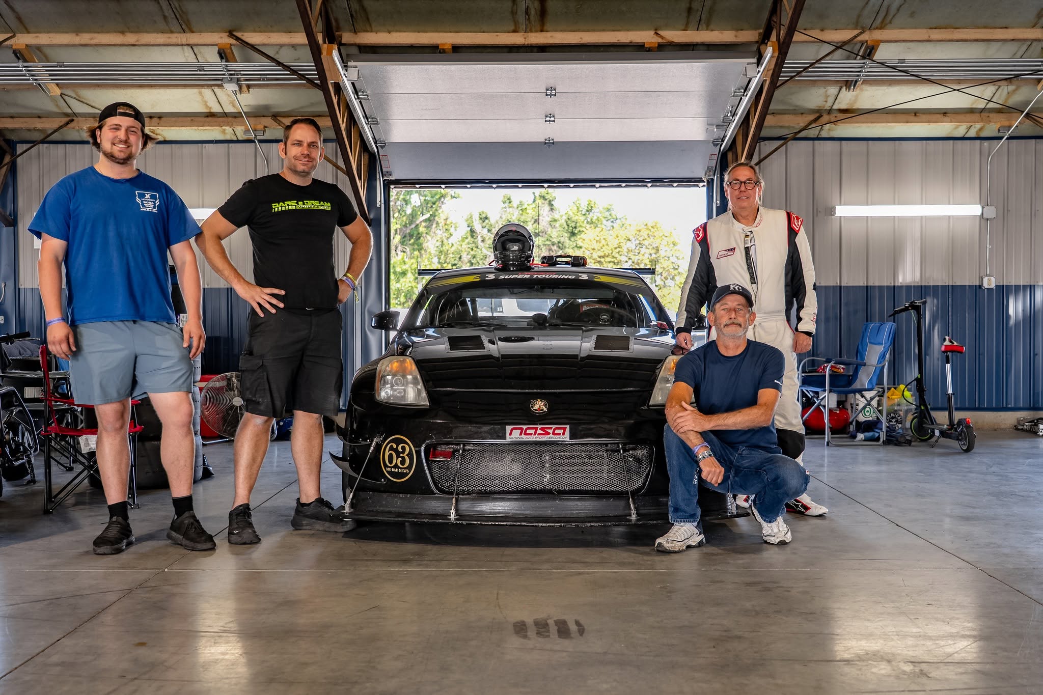 MO Bad News Racing team with Storm No. 63 in the garage